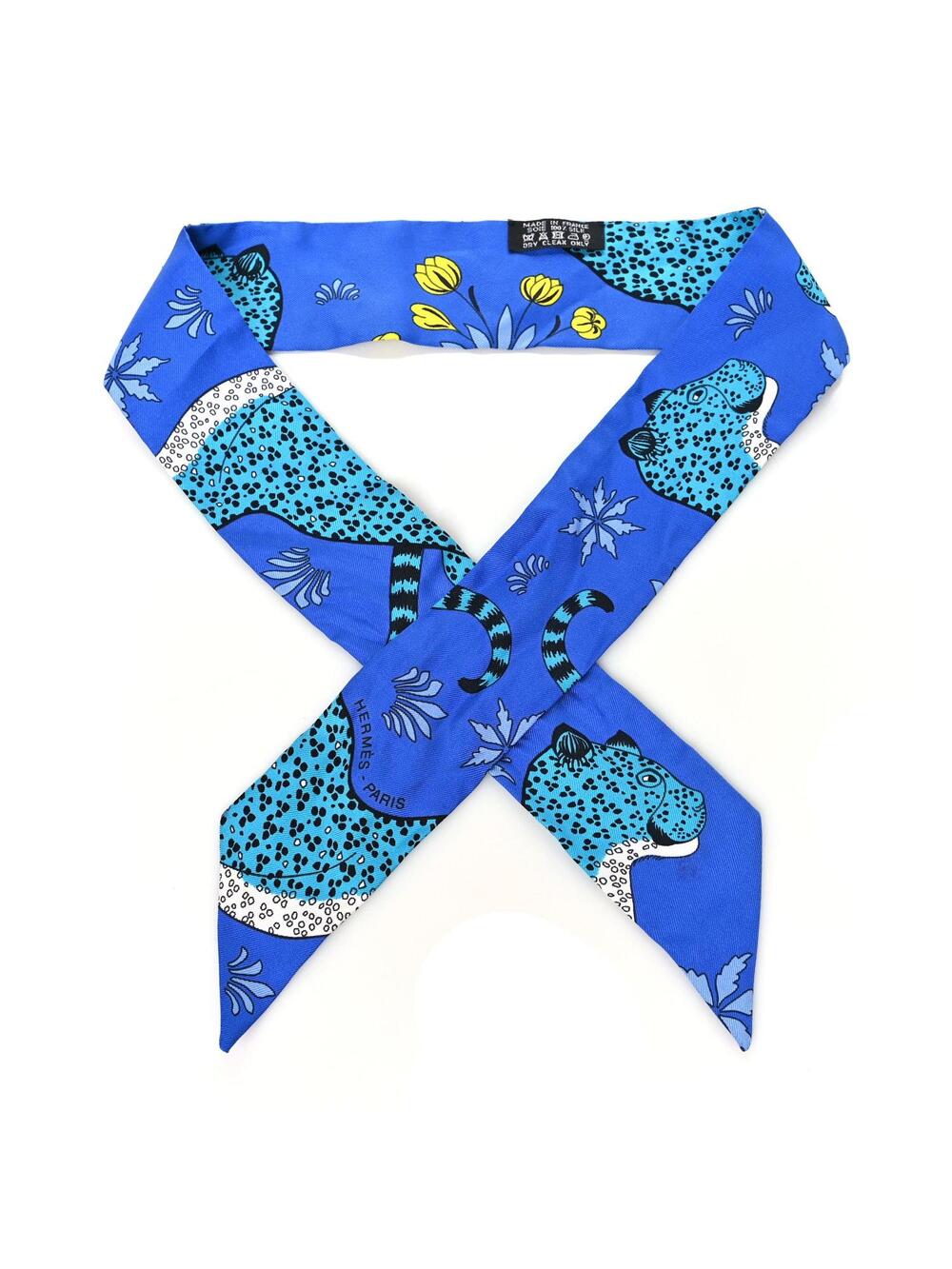 Hermes Silk Les Leopards Twilly Bleu #357253H39B